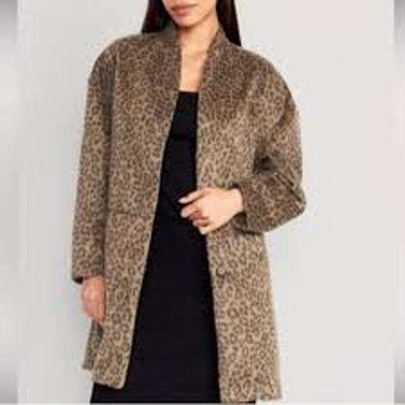 NWT Old Navy Leopard Print Wool Coatigan Coat Jacket Medium all over print - Picture 1 of 9